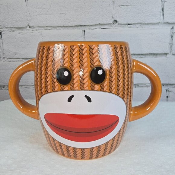 SOCK MONKEY DOUBLE HANDLED MUG BY GALERIE EUC NOSTALGIC VIBE - Picture 5 of 5